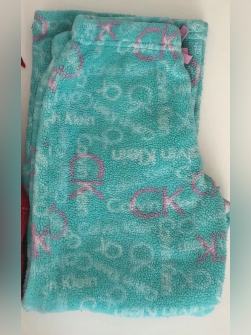 Calvin Klein Kids Teal Fleece Pajama Bottoms with Pink Logo